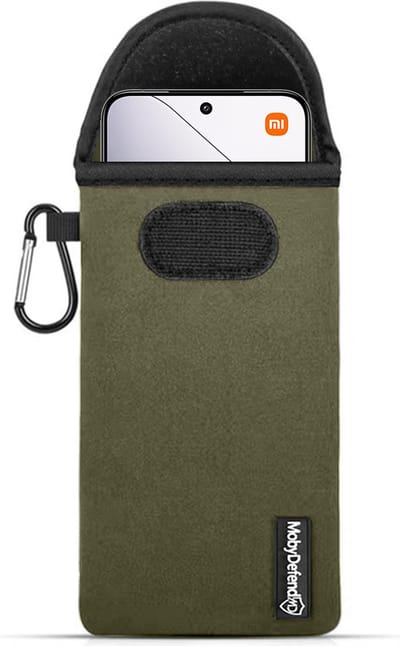 MobyDefend Hoesje - Geschikt voor Xiaomi 14 - Neopreen Pouch Met Karabijnhaak - Insteek - Riemlus - Groen