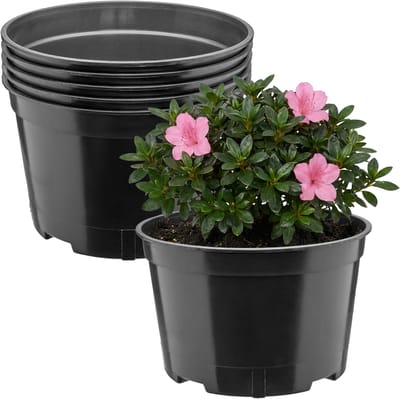 Garronda Set van 5 ronde kunststof bloempotten met drainagegaten voor tuin (Zwart, Ø18 x 11,5 cm (2L)) GD-KW-RL