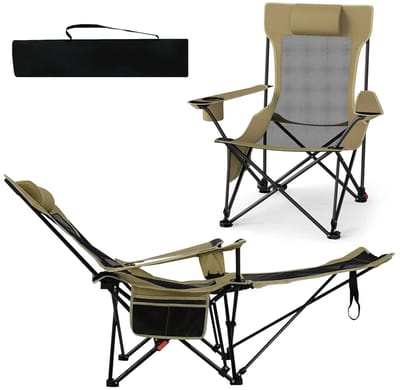 DPLUNIQ Campingstoel - Vouwstoel - Kampeerstoel - Klapstoel - 4 niveaus verstelbaar - 2 in 1 - Max. 150kg - 152x83x75cm - Kaki/Grijs
