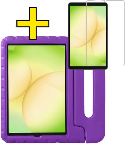 Hoes - Geschikt voor Samsung Galaxy Tab A11 - Met Screenprotector - Kinderhoes Shockproof Bumper - Kidsproof Case - Tablet Hoesje - Kinder Hoesje Cover - Paars