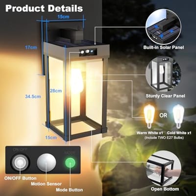 Zonne-energie Wandlampen met Bewegingssensor - 2 Stuks, Waterdicht en Dusk till Dawn Verlichting voor Buiten