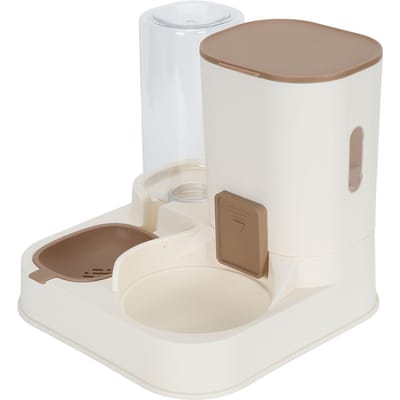 2-in-1 Automatische Huisdier Waterbak Grote Capaciteit Kattenvoerbak en Waterdispenser Afneembaar Huisdierenvoedsel L(for 6.5-9kg) white