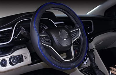 Auto stuurhoes van microvezel, 38 cm, voor de meeste auto's (Zwart Donkerblauw, 37-38cm)