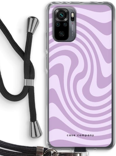 Case Company® - Hoesje met koord geschikt voor Xiaomi Redmi Note 10 Pro hoesje met Koord - Swirl Paars - Telefoonhoesje met Zwart Koord - Bescherming aan alle Kanten en Over de Schermrand