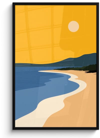 Poster in lijst - Fotolijst 80x120 cm - Posters - Kustlijn - Oranje lucht - Begroeiing - Posterlijst zwart - Decoratie - Wanddecoratie woonkamer - Muurdecoratie slaapkamer
