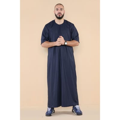 Mens Navy Thobe Jubba Islamitische Arabische Marokkaanse Saoedi-Arabië Kaftan Arabische gewaad met rits