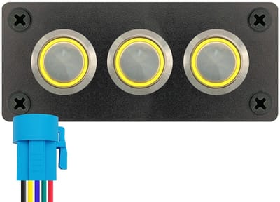ProRide Metalen Pulsschakelaar 12-24V OFF-(ON) - Drievoudig Inbouwpaneel - 19mm - IP67 - LED indicatie Geel