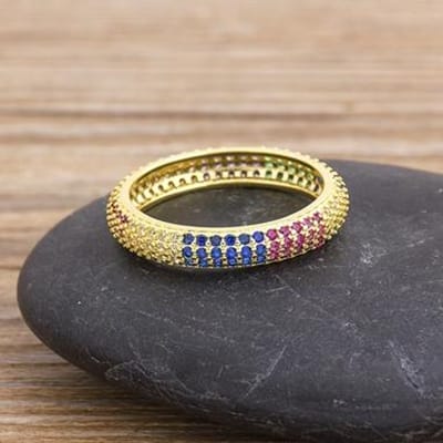 Nidin Nouvelle Bague Géométrique de Luxe Bohème Arc-en-ciel Cuivre Zircone Cubique Pour Femmes Bagues Charme Cristal Bijoux Fins de Fête de Mariage 7