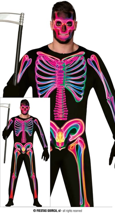 Fiestas Guirca - Volwassenkostuum neon skeleton - M - Carnavalskleding - Carnaval - carnavalskleding 2027 - Carnaval kostuum