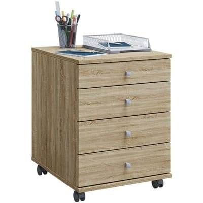 Verrijdbaar ladeblok, 4 laden met knop, B 420 x D 500 x H 570 mm, spaanplaat, Sonoma eik