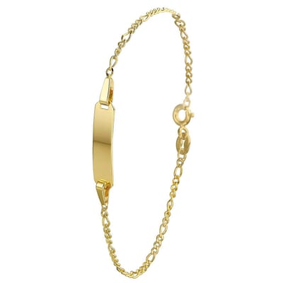 Lucardi Kinder 14karaat geelgouden kinder plaatarmband figaro - Armband - 14 Karaat Goud - Geelgoud - 15 cm
