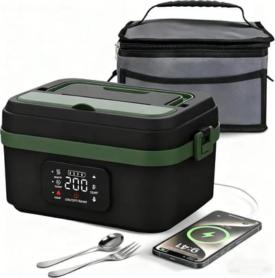 Elektrische Lunchbox - Verwarmde Broodtrommel - Warme Maaltijd Onderweg - Tijd & Temperatuurregeling - 1 Liter Capaciteit - Groen