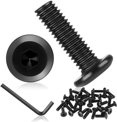 30x Zwarte Platte Kopschroeven M6 x 20mm Inbusbouten RVS - Inclusief Binnen Zeskant Sleutel