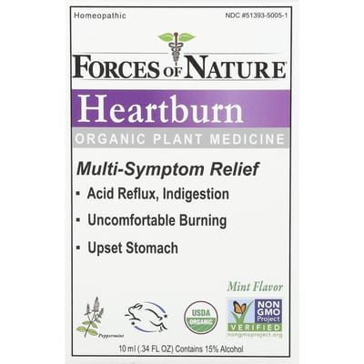 Forces of Nature, Heartburn, Organic Botanical Medicine, Mint, 0.34 fl oz (10 ml)