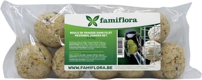 Famiflora Set van 8 mezenbollen zonder netje - 8x90g - Zonder netje voor veilige consumptie en minder plastic afval - Gemakkelijk op te hangen in iedere feeder zodat vogels direct toegang hebben