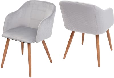 Set van 2 eetkamerstoelen MCW-D71, stoel keukenstoel, retro design, armleuningen stof/textiel ~ fluweel lichtgrijs