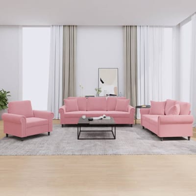 vidaXL - 3-delige - Loungeset - met - kussens - fluweel - roze