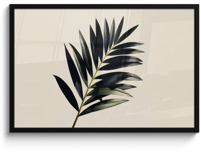 Poster in lijst - Fotolijst 90x60 cm - Posters - Palmblad - Subtiel - Groen - beige - Posterlijst zwart - Decoratie - Wanddecoratie woonkamer - Muurdecoratie slaapkamer