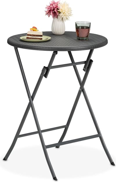 tuintafel - 75 x 60 cm - inklapbaar - rond - klaptafel - kunststof - staal - grijs