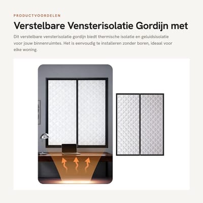 Dailygoods- Vensterisolatie Gordijn - Verstelbaar - Zelfklevend - Geluidsisolatie - Verduistering - Thermische Isolatie (68 x 99 cm) - Isolatiegordijn