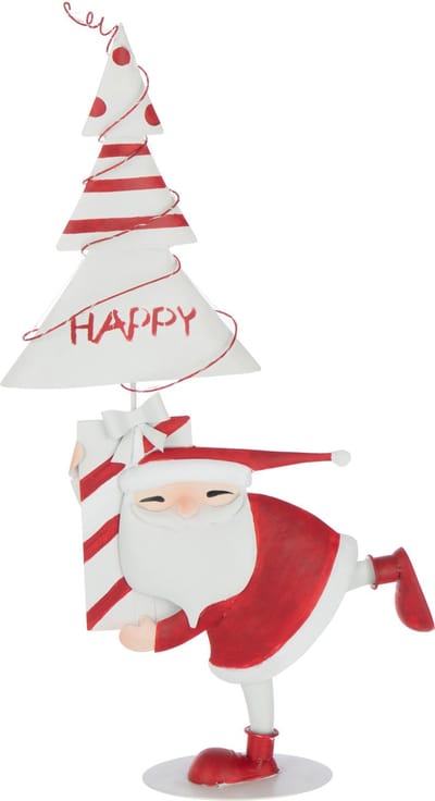 J-Line figuur Kerstman Boom - ijzer - kerstrood/wit - small - LED lichtjes