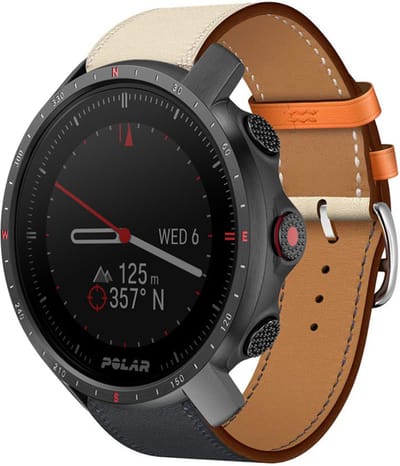 Lederen smartwatch bandje - geschikt voor Polar Grit X / Grit X Pro / Vantage M / M2 / M3 / V3 - donkerblauw/wit