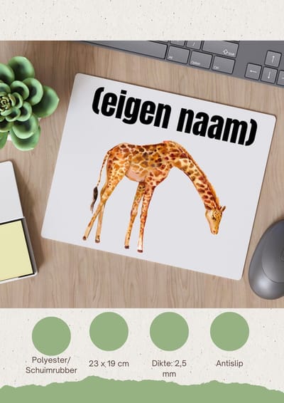 Akyol - giraffe met eigen naam Muismat - Giraffe - giraffe liefhebbers - dieren liefhebber - leuk cadeau voor iemand die houdt van giraffen - cadeau - kado - 23 bij 19 cm