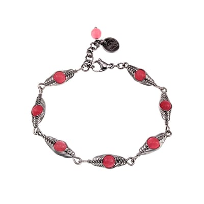 16 tot 19cm Armband Dames - RVS Zilverkleur - Visgraat Armband met Roze Chalcedoonstenen - Natuurlijkestenen Armband