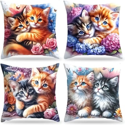 Decoratieve kattenkussenhoezen 40 x 40 cm, schattige linnen kussens voor huisdieren, ideaal voor interieur en receptiebank decoratie