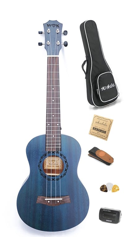 WK Blauw Tenor Ukelele 26 inch -Unieke en natuurlijke Sapele hout -Professionele studie-met tas