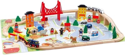 Dastium Kids - 75 Delige Treinset - Houten Speelgoed Trein Set - Treinbaan - Treinspeelset - Inclusief Speelmat