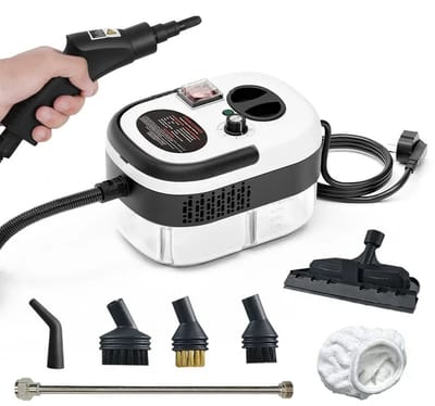 Stoomreiniger - 2500W - Draagbaar - 6 Standen - Met diverse Opzetstukken - Klein en Compact - Wit - 40min lang Reinigen