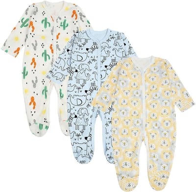 Uniseks Babyrompertjes voor Pasgeborenen - 3 Stuks Romperpak voor Jongens en Meisjes, Comfortabele Kinderkleding in Wit, Blauw en Geel