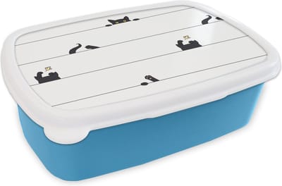 Broodtrommel Blauw - Lunchbox - Brooddoos - Kat - Patronen - Muis - Jongens - Meisjes - Kinderen - Kind - 18x12x6 cm - Kinderen - Jongen