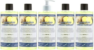 Handzeep Fresh Ginger 500 ml - set van 5 stuks - met gratis pomp - Voordeelverpakking