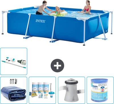 Intex Rechthoekig Frame Zwembad - 300 x 200 x 75 cm - Blauw - Inclusief Solarzeil - Onderhoudspakket - Zwembadfilterpomp - Filter - Stofzuiger - 6-delig