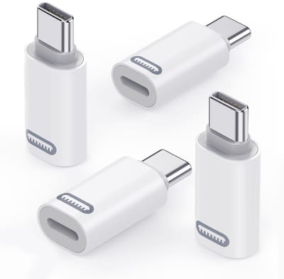 Dailygoody - Lightning naar USB C adapter - USB-C naar Lightning-adapter - Snel opladen - Wit - Compatibel met iPhone 15/16 - 4 stuks