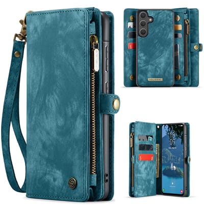 Geschikt Voor Samsung Galaxy S25 FE Hoesje - Solidenz Wallet Case S25 FE - Telefoonhoesje S25 FE - S25 FE Case Met Pasjeshouder - Met Ritsvak - Met Polskoord - Portemonee Hoes - S25FE - Blauw