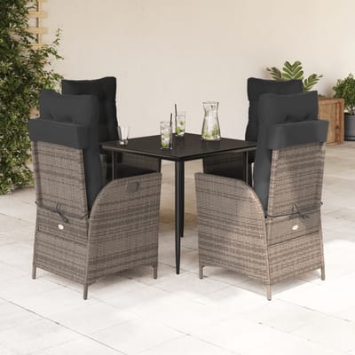 vidaXL - 5-delige - Tuinset - met - kussens - poly - rattan - grijs