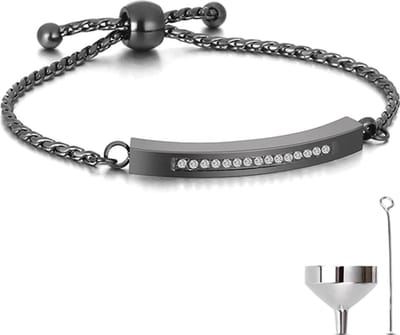 Luxe As Armband - Verstelbaar - 18-28 CM - Met Ashanger - Voor As, Haren of Parfum - Assieraad - Gedenksieraad - Urn - Incl. As vuller en Opbergzakje - Perfect Black