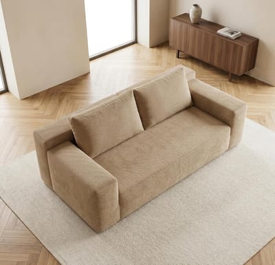 2-zitsbank 180x90x60 cm - Modulaire Bouclé Bank Zonder Montage - Luxe Loveseat met Diepe Zitting en Schuimvulling - Moderne Ribfluweel Beige Sofa Woonkamer - Vermissen