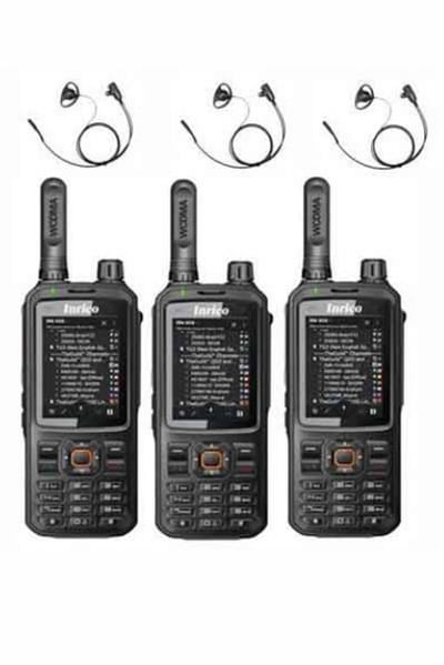 Set van 3 Inrico T320 V2 4G LTE Zello Portofoon, GPS, Wifi met D-shape oortje