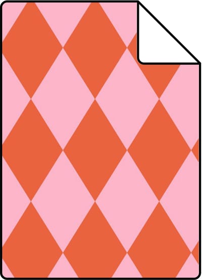 Proefstaal ESTAhome behang ruiten oranje en roze - 26.5 x 21 cm - 131602-S