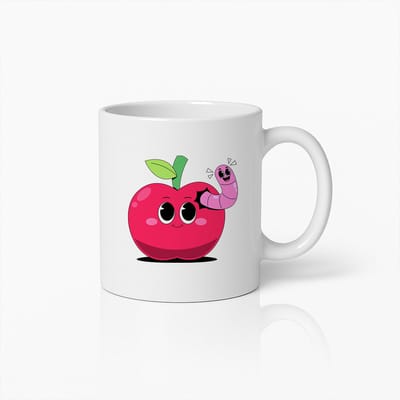 Schattige Appel en Worm Cartoon Mok – Grappige en Speelse Koffiebeker voor Kinderen en Volwassenen