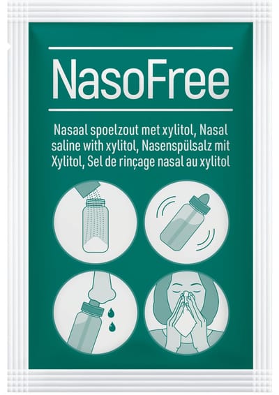 NasoFree Nasaal spoelzout met xylitol - 20 sachets - zoutoplossing voor neusdouche - spoelzout neus - neusspoelen - bij (chronische) bijholteontsteking - Sinusitis - Dos Medical