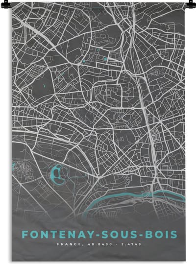 Wandkleed - Wanddoek - Fontenay-sous-Bois - Frankrijk - Stadskaart - Plattegrond - Kaart - 120x180 cm - Wandtapijt