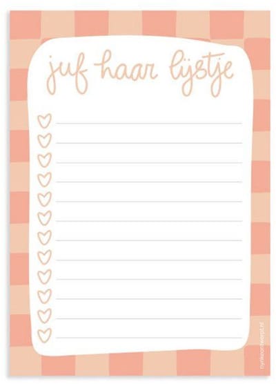 Notitieblok Juf haar Lijstje A6 – 50 vel – Cadeau voor Juf – Bedankje Schooljaar