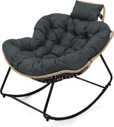 HomeMiYN Schommelstoel – Donkergrijs – Zachte Techstof – Ergonomische – Draagvermogen 120 kg – Comfortabel Modern Ontwerp – Perfect voor Woonkamer & Patio – Ontspannende Loungestoel – Voor Binnen en Buiten – Unieke Vorm