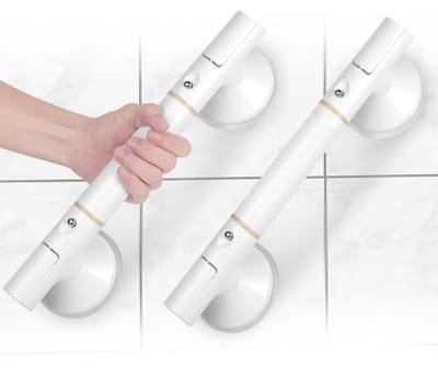 2-Pack Zuignap Handgrepen Badkamer [110kg] | Set van 2 Veiligheidsgrepen Zonder Boren met LED Licht | Voor Douche, WC, Ouderen & Valpreventie