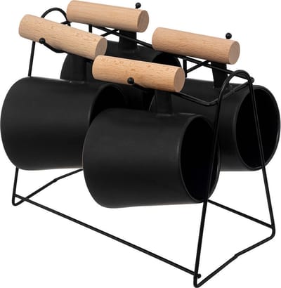 Zwarte koffiekopjes op standaard TRIBECART, 4 stuks, 220 ml